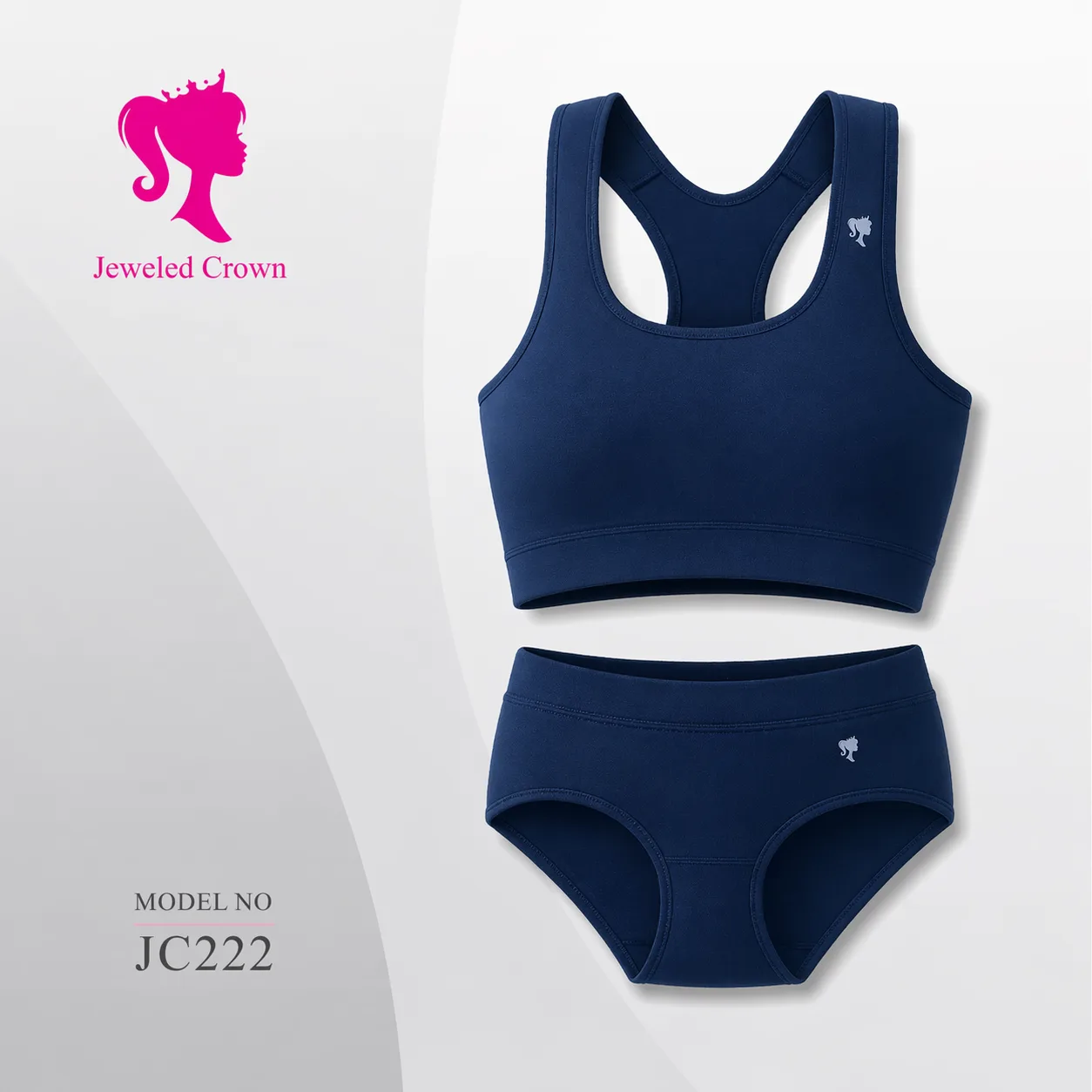Wide strap bra set with underwear Navy blue