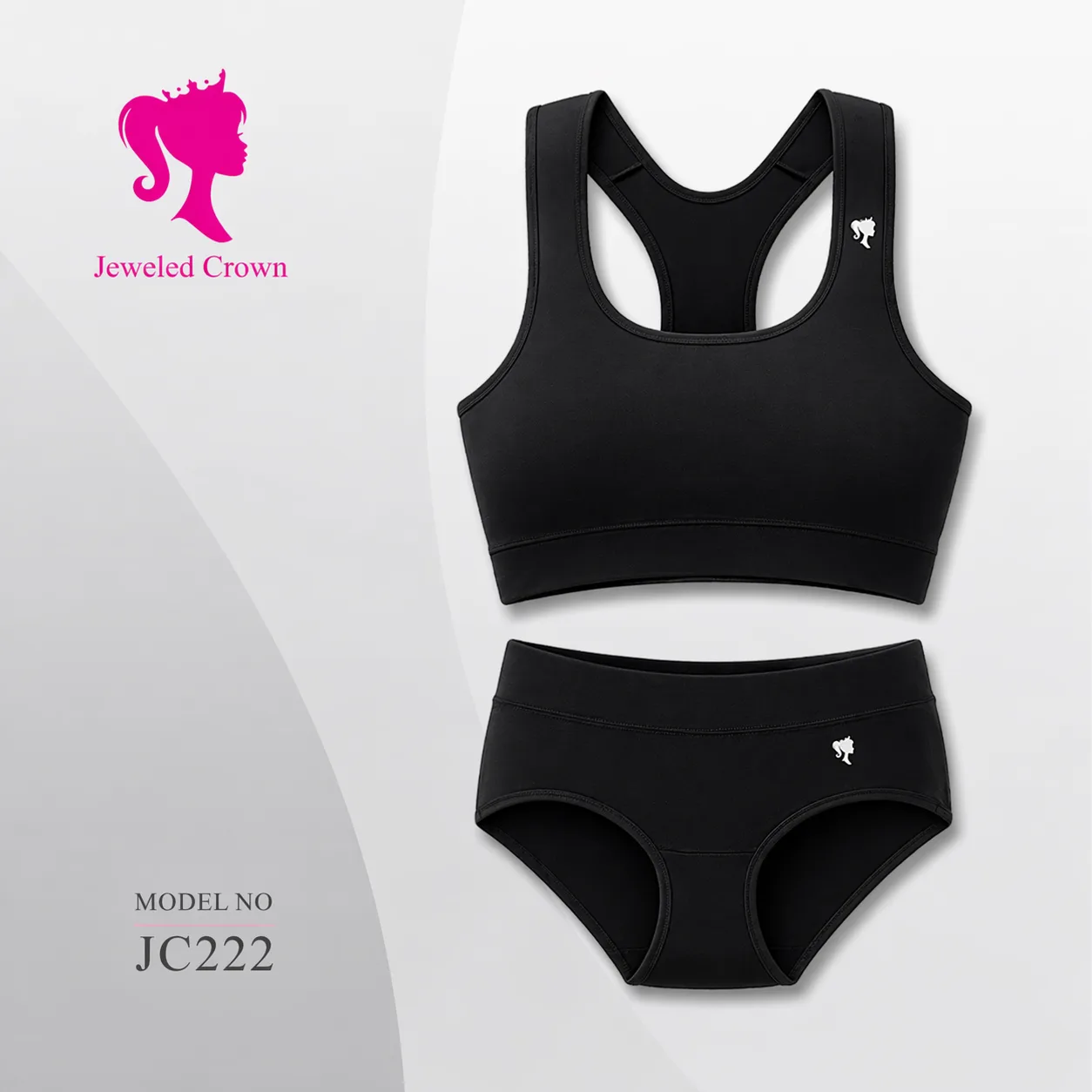 Wide strap bra set with underwear Black